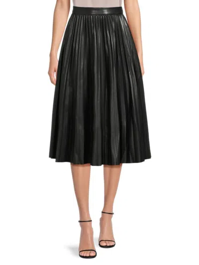 Wdny Women's Pleated Faux Leather Midi-skirt In Black
