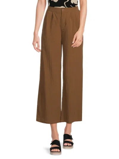 Wdny Women's Pleated Wide Leg Cropped Pants
