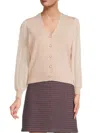 Wdny Women's Puff Sleeve Faux Pearl Cardigan In Navy