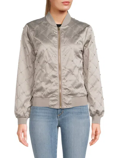 Wdny Women's Quilted Bomber Jacket In Taupe Silver