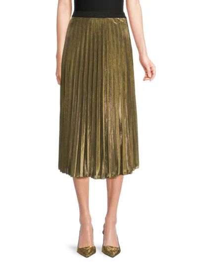 Wdny Women's Solid Accordion Pleated Midi Skirt In Gold