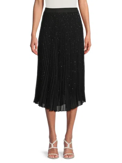 Wdny Women's Speckled Accordion Pleat Midi Skirt In Black