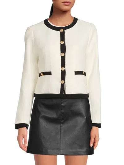Wdny Women's Textured Contrast Piping Jacket In Cream