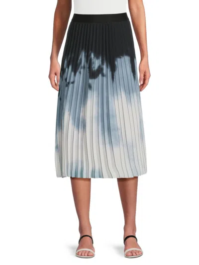 Wdny Women's Tie Dye Accordion Pleat Midi-skirt In Black Multi