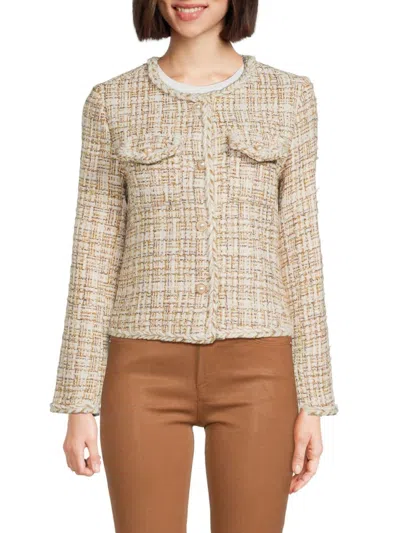 Wdny Women's Tweed Button Jacket In Beige Multi