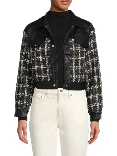 Wdny Women's Tweed Cropped Moto Jacket In Black Multi