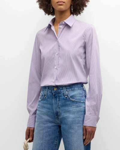 We-ar4 Cropped Collared Shirt In Purple Pinstripe