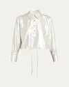 We-ar4 The Crawford Cropped Shimmer Silk Blouse In White