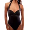 We Are Hah Pull Thru One Piece Swimsuit Bodysuit In Noir