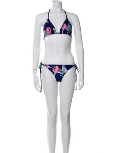 Pre-owned We Are Handsome Floral Print Bikini In Blue