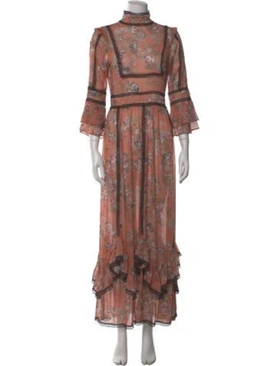 Pre-owned We Are Kindred Floral Print Long Dress In Orange