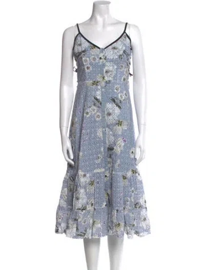 Pre-owned We Are Kindred Floral Print Midi Length Dress In Blue