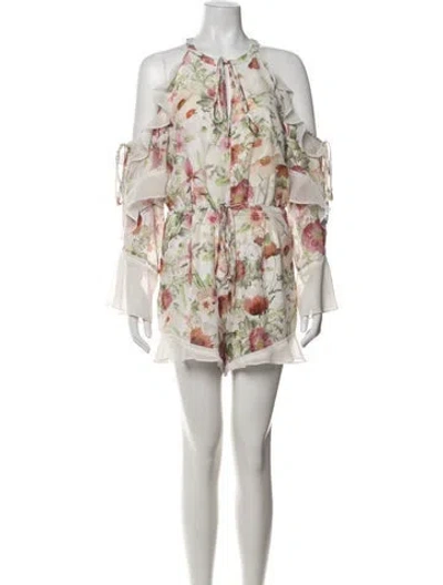Pre-owned We Are Kindred Floral Print Tie Neck Romper In Multicolor