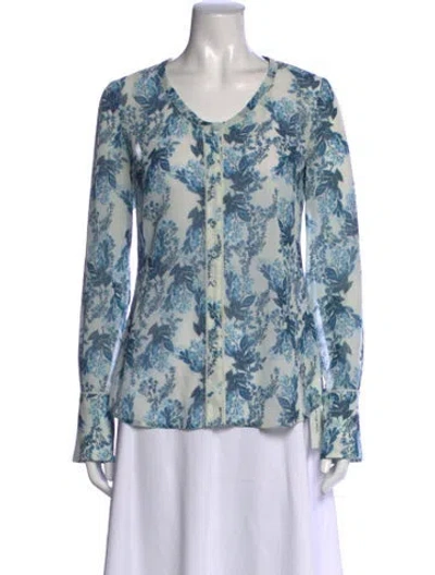 Pre-owned We Are Kindred Floral Print V-neck Blouse In Blue
