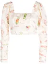 We Are Kindred Jeanne Mutton-sleeve Crop Top In Neutrals