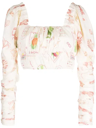 We Are Kindred Jeanne Mutton-sleeve Crop Top In Neutrals
