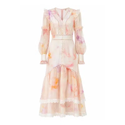 We Are Kindred Women's Josephine Silk Long Sleeve Gown-rosy Petal In Gold