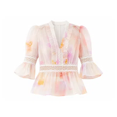We Are Kindred Women's Josephine Silk Peplum Blouse-rose In Multi