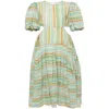 We Are Kindred Women's Kamil Puff Sleeve Midi Dress-orange Lime In Green/orange
