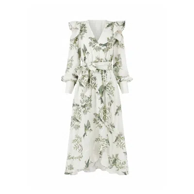 We Are Kindred Women's White Maeve Linen Tie Front Midi Dress-songbird Floral