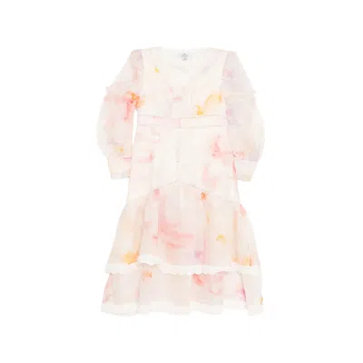 We Are Kindred Women's White / Pink Josephine Silk Long Sleeve Gown In Multi