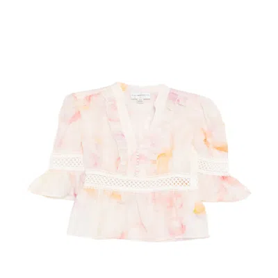 We Are Kindred Women's White / Pink Josephine Silk Peplum Blouse In Multi