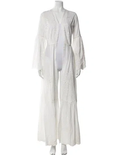 Pre-owned We Are Leone Eyelet Trim Robe In White
