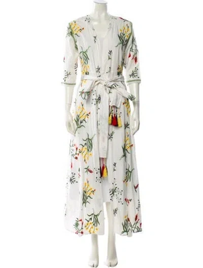 Pre-owned We Are Leone Floral Print Trench Coat In White