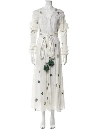 Pre-owned We Are Leone Graphic Print Long Dress In White