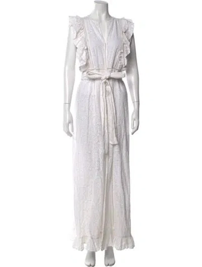 Pre-owned We Are Leone Lace Pattern Long Dress In White