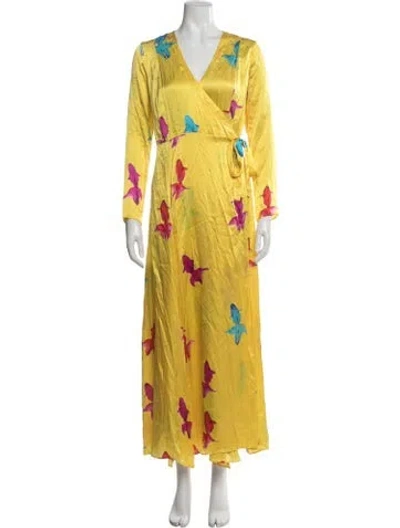 Pre-owned We Are Leone Printed Robe In Yellow