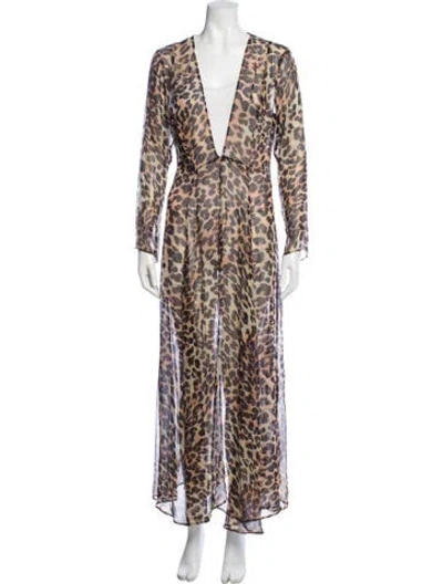 Pre-owned We Are Leone Silk Animal Print Robe In Brown