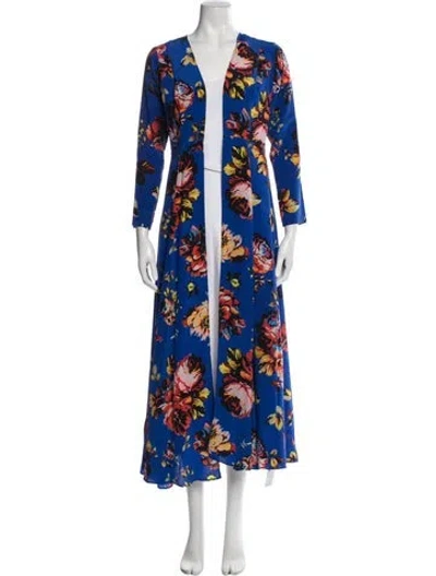Pre-owned We Are Leone Silk Floral Print Coat In Blue