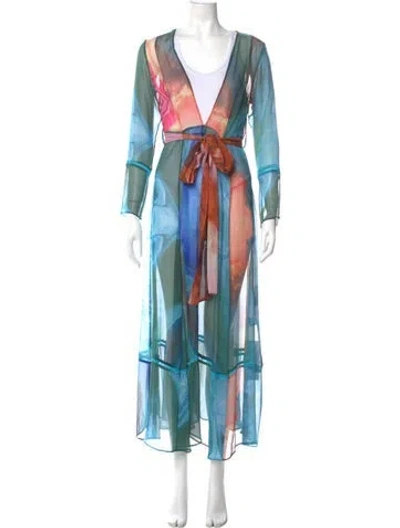 Pre-owned We Are Leone Silk Long Dress In Blue