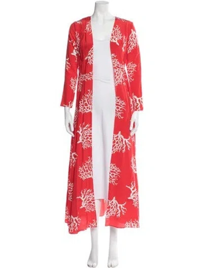 Pre-owned We Are Leone Silk Printed Robe W/ Tags In Red