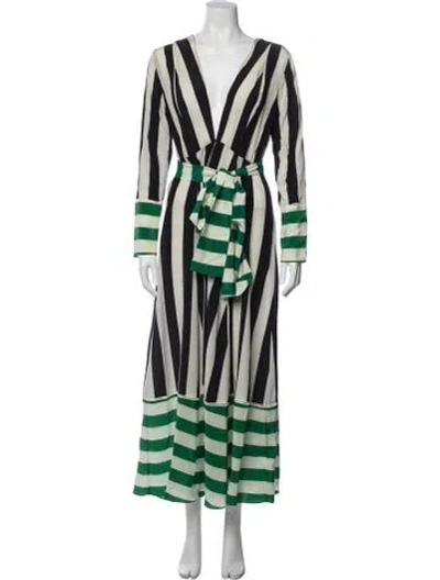 Pre-owned We Are Leone Silk Striped Robe In Green
