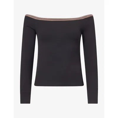 We Are Tala Omens 365 Off-shoulder Rib-jersey Top Black