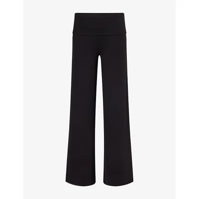 We Are Tala Omens 365 Rib Folded-waist Flared Jersey Trousers Shadow Black Xs