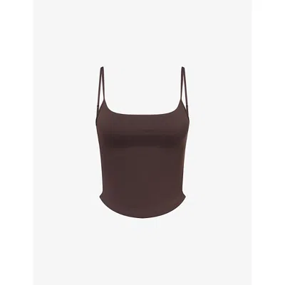 We Are Tala Omens Americano Dayflex Scoop Back Stretch-woven Vest In Brown
