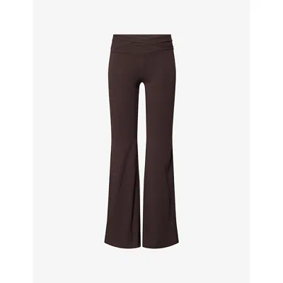 We Are Tala Omens Americano Dayflex Wrap Flared Yoga Leggings Xs In Brown