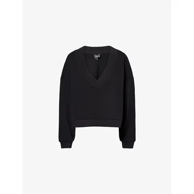 We Are Tala Omens Black Boxy V-neck Cotton-blend Sweatshirt