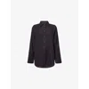 We Are Tala Omens Black Long-sleeves Curved-hem Linen-blend Shirt