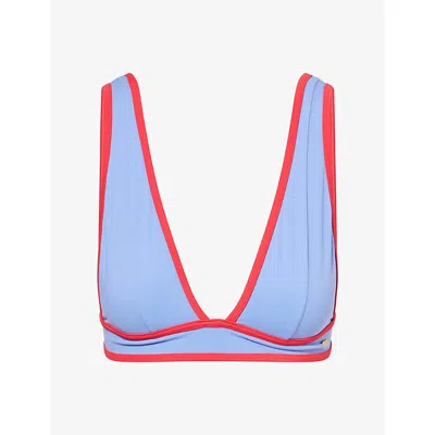We Are Tala Omens Contrast Plunge Bikini Top Blue