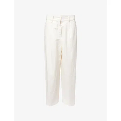 We Are Tala Omens Coconut Milk Pleated Wide-leg Cotton And Linen Trousers