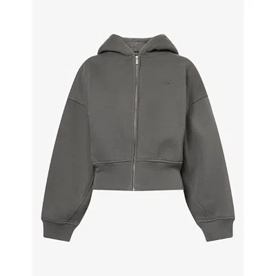 We Are Tala Omens Cocoon Zip-through Cotton-bend Hoody Dark Olive In Gray