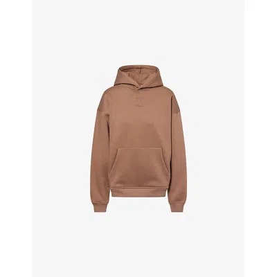 We Are Tala Omens Cortado Brown Oversized Embossed-logo Cotton-blend Hoodie
