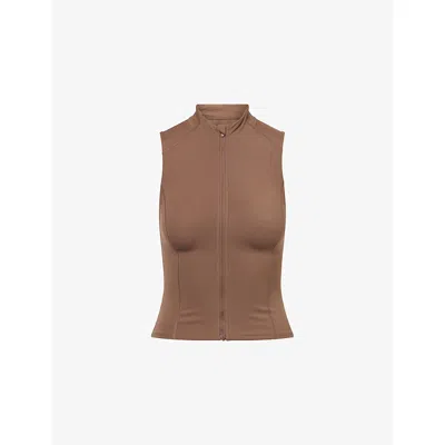We Are Tala Omens  Skinluxe Sleeveless Zipped Jersey Running Top In Brown