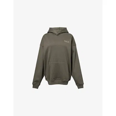 We Are Tala Omens Dark Olive Oversized Embossed-branding Cotton-jersey Hoody In Green