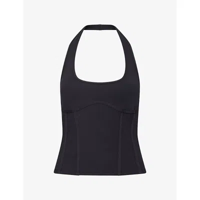 We Are Tala Omens Dayflex Corset Woven Halterneck Vest Shadow Black
