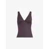We Are Tala Omens Cool Espresso Dayflex Support V-neck Stretch Recycled-nylon Top In Cool Espresso